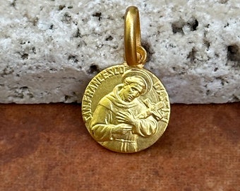 14KT Yellow Gold Mini Solid St Francis of Assisi Round Medal