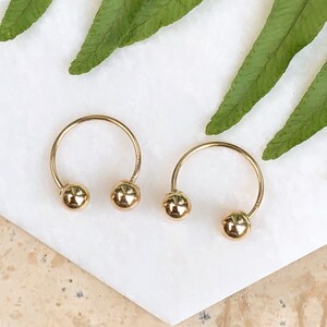 14KT Yellow Gold Earrings Shiny Ball Beaded Screw On Half Hoop NEW PAIR Small