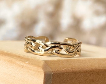 14KT Yellow Gold Irish Scottish Celtic Knot TOE Ring Adjustable Weave NEW STYLE