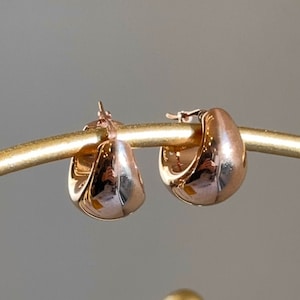 14KT Rose Gold Solid Rounded Thick 11mm Wide Rounded Tapered Small Huggie Hoop Earrings NEW 14mm Chunky Hoops