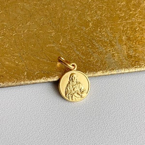 18KT Gelbgold Mini Solid Carmine Scapolare Runde Medaille Anhänger Charm NEU Reversible 10 mm