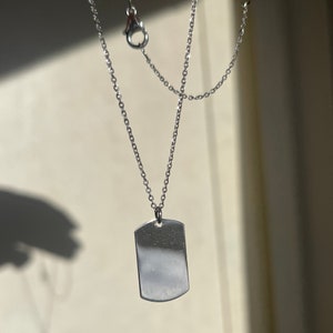 14KT White Gold Dog Tag Pendant Charm ENGRAVE-ABLE New Thin Shiny Lightweight Pendant & Adjustable Necklace