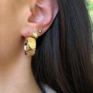 Brincos de argola redondos grossos de ouro amarelo 14KT brilhantes de 8 mm de largura + médios, novos, 23 mm de espessura
