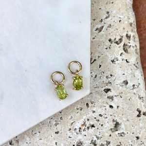 Vintage Estate 14KT Yellow Gold-Plated Silver Genuine Oval Faceted Peridot Earring Charms Add to Hoops Interchangeable