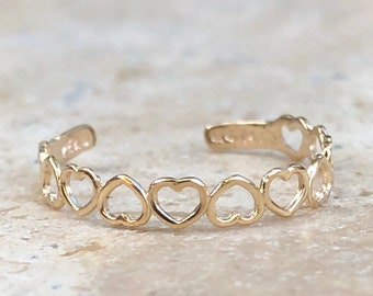 10KT Yellow Gold Open Heart Toe Ring Adjustable NEW Thin Lightweight