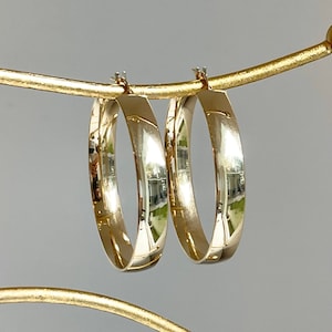14KT Gelbgold 7mm Breit + Grosse Runde klobige Creolen NEU 45mm dickes Statement