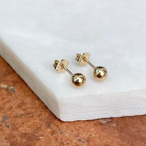 14KT Yellow Gold Balls Shiny Finish Earrings 3mm PAIR Hollow Lightweight NEW