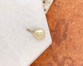 14KT Yellow Gold Mini Round Disc Textured Pendant Charm 7mm TINY SIZE Minimal