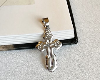 14KT Weißgold östliches Kreuz detaillierte Anhänger Charme NEU Mittel 22 mm