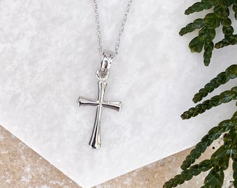 14KT Weißgold glänzend Kleines abgeschrägtes Kreuz Anhänger Halskette NEU Verschiedene Längen oder Anhänger Nur