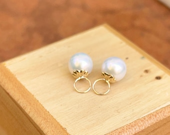 14KT Yellow Gold White Round Mini Pearl Detailed Dangle Earring CHARMS ONLY