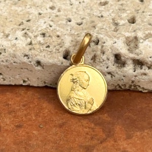 14KT Yellow Gold Solid Madonna + Child Pendant Charm 10mm Matte-Finish Small Mary MINI