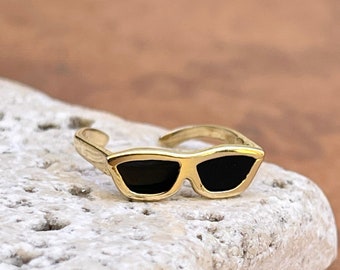 14KT Yellow Gold Black Enamel Sunglasses Toe Ring NEW Adjustable Size