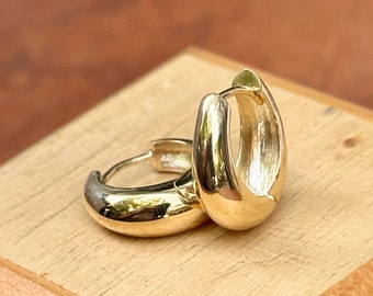 10KT Yellow Gold Shiny Rounded 5mm Tapered Hinged Small Huggie Hoop Earrings NEW 13MM