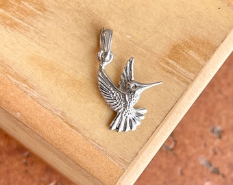 14KT White Gold Flying Hummingbird Detailed Pendant Charm NEW Small Size