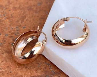 14KT Rose Gold Shiny Round 7mm Tube Hoop Earrings Pink Gold NEW 21mm