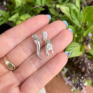 Sterling Silver Italian Mano Cornuto + Horn Corno Pendant Charms ONLY No Chain Included