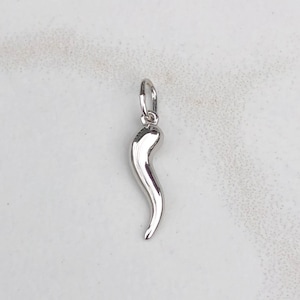 14KT White Gold "Corno" Cornicello Italian Horn Pendant Charm Protect Evil New SMALL SIZE No Chain