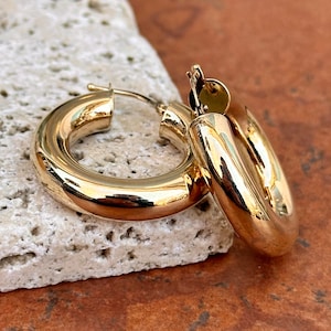 14KT Yellow Gold Shiny 6MM Tube Chunky Round Hoop Earrings NEW 27MM