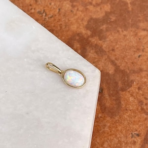 14KT Yellow Gold Oval Opal Simple Mini Gemstone Pendant Charm SMALL October Birthstone