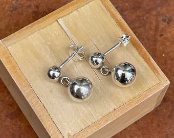 Sterling Silver Drop Double Ball Polished Post Dangle Earrings 8mm New SMALL SIZE