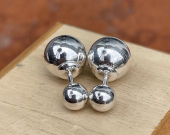 Sterling Silver Double Ended Large Ball Stud Post Earrings Polished Finish NEW 10mm