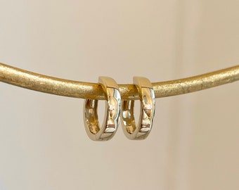14KT Yellow Gold Rounded 3MM Hinged Small Huggie Hoop Earrings NEW 12MM Shiny-Finish