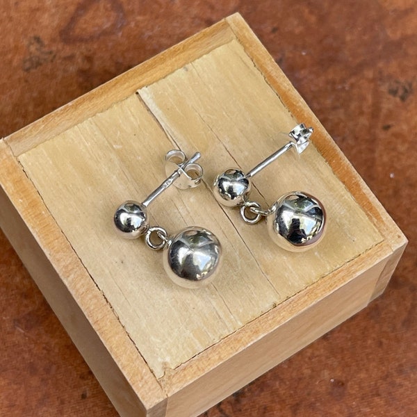 Sterling Silver Drop Double Ball Polished Post Dangle Earrings 8mm New SMALL SIZE