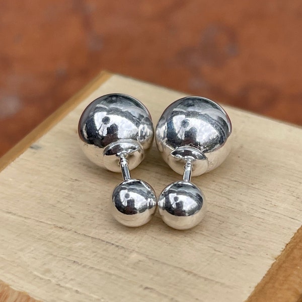 Grandes boucles d'oreilles doubles en argent sterling à tige sphérique, finition polie, NOUVEAU 10 mm