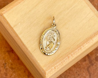 10KT Yellow Gold St. Christopher Patron Saint of Travelers Oval Medal Pedant NEW 16mm Medium