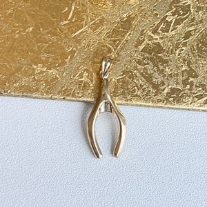 14KT Yellow Gold Solid Wishbone Good Luck Small Pendant Charm NEW 22mm Lucky