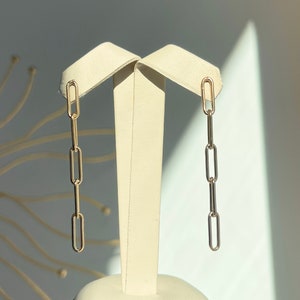 Yellow-Gold Filled Silver Paper Clip 5 Link Chain Post Dangle Drop Earrings NEW Modern Trendy
