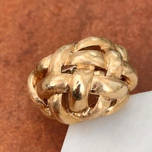 Vintage ReRetro 14KT Yellow Gold Large Love Knot Dome Cigar Brushed Satin and Shiny Band Statement Ring Chunky