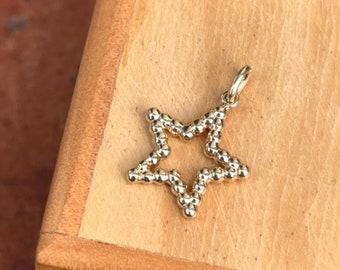 14KT Yellow Gold Solid Beaded Flat Star Small Pendant Charm Cut-Out Design
