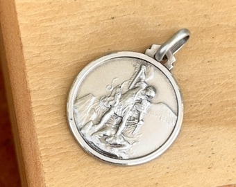 Sterling Silver Antiqued St Michael Patron Saint of Police Round Medallion Pendant 18mm NEW Unisex Solid