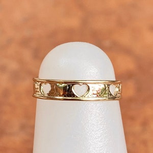 14KT Yellow Gold Embossed + Open Hearts Design Toe Ring Adjustable Size NEW 3MM