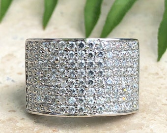 Sterling Silver Micro Pave Sparkly CZ 8 Row Tapered Back Ring NEW Various Sizes Available