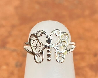 Sterling Silver Polished Shiny Detailed Butterfly Design Toe Ring NEW Adjustable Size