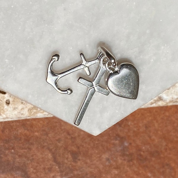 Sterling Silver Polished Heart, Cross, and Anchor Pendant Charms NEW Love Faith Hope