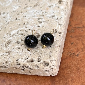 Estate Vintage 14KT Yellow Gold Polished Round Black Onyx Ball Earring Charms PAIR 8mm Small