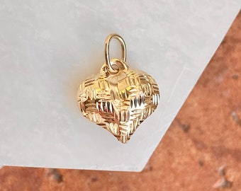 14k Yellow Gold Basket Weave Pattern Heart Pendant Charm Necklace Love Fine Jewelry Gifts For Women For Her