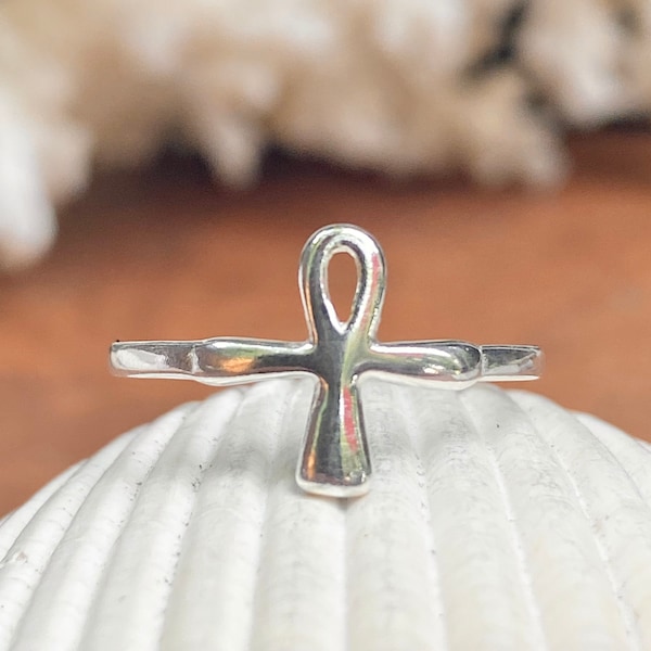 Sterling Silver Polished Ankh Egyptian Cross Toe Ring NEW Adjustable Size