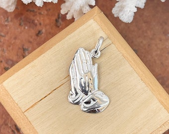 Sterling Silver Polished Praying Hands Religious Pendant Charm NEW Unisex Small 26MM