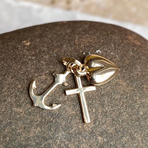 14KT Yellow Gold Heart, Cross, and Anchor Pendant Charms NEW Love Faith Hope