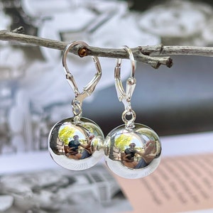 Sterling Silver High Polished 14MM Balls Dangle Lever Back Earrings NEW Medium Size