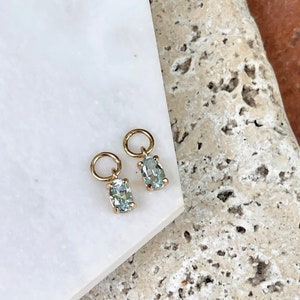 Vintage Estate 14KT Yellow Gold-Plated Silver Genuine Oval Faceted Blue Topaz Earring Charms Add to Hoops Interchangeable