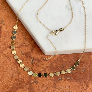 14KT Yellow Gold Chain Necklace with Geometric Circle Disc Center Detail NEW 4mm 16&quot; Length