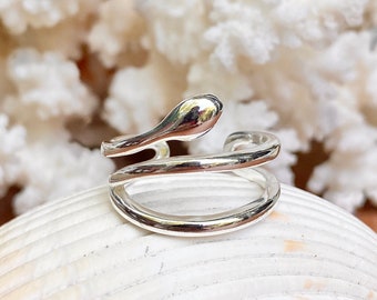 Sterling Silver Polished Snake Wrap Around Wide Band Bypass Design Ring NEW Adjustable Size