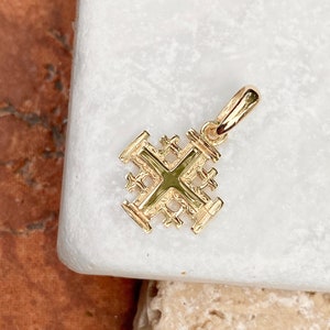 10KT Yellow Gold Polished Jerusalem Cross Pendant Charm MINI SMALL NEW Unisex 15MM