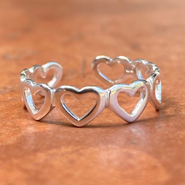 Sterling Silver Cut-Out Open Heart TOE Ring Adjustable NEW Thin Lightweight 5MM